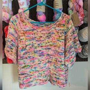Hand Knit with Hand Dyed Boucle Yarn Short Sleeve Tee